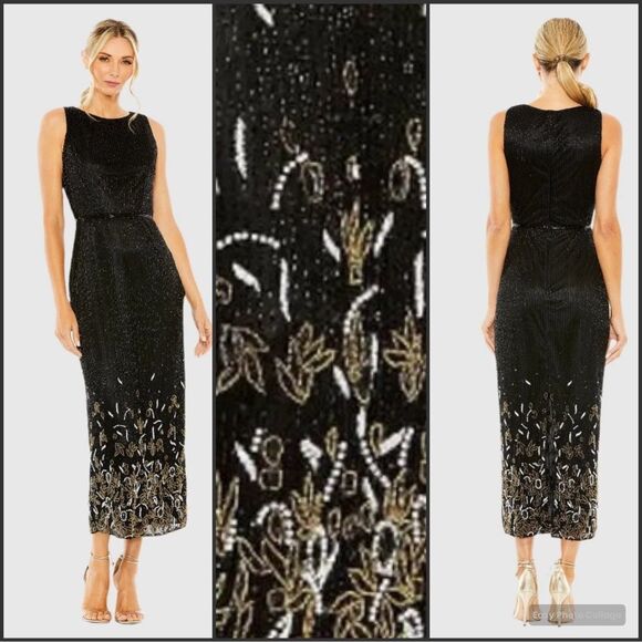 Mac Duggal 5796 Womens Black High Neck Embellished Column Dress Runs Small - Picture 1 of 15